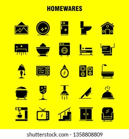 Home wares Solid Glyph Icons Set For Infographics, Mobile UX/UI Kit And Print Design. Include: Appliances, Home, Home Ware, House, Pan, Bathroom, Furniture, Icon Set - Vector