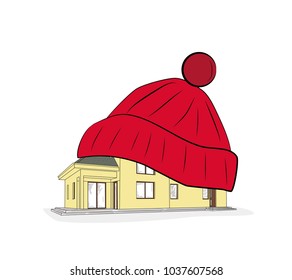 at home in a warm winter hat. vector illustration.