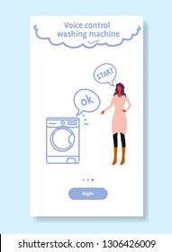 home washing machine controlled by woman smart tech recognizes commands voice control concept sketch flow style vertical