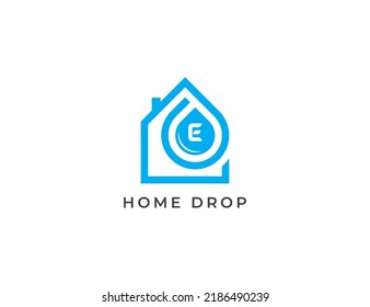 Home and Water Drop Logo Concept sign icon symbol Design Line Art Style with Letter E. Droplet Logotype. Vector illustration template