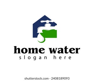 Logo-Designvorlage für Heimwasser-Logo mit Wassertropfen mit Haushintergrund