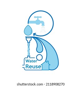 Home water reuse system pictogram in form of letter R, as a gimmick of reuse and recycling concept. Vector illustration outline flat design style.