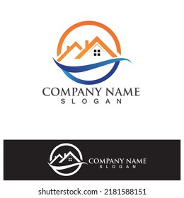 Home and wave logo building vector 