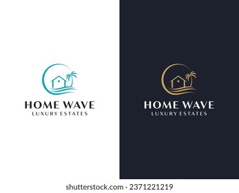 Home wave logo, luxury real estate design template