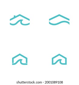 home and wave symbol vector. set illustration. template for travel, sport, outdoor, etc.