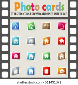 home web icons on color photo cards for user interface