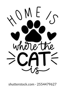 home is where the cat is merry christmas black vector graphic design and cut file