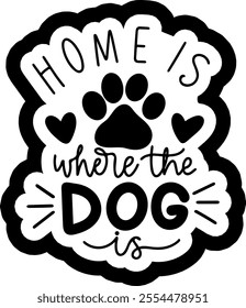 home is where the dog is merry christmas black vector graphic design and cut file