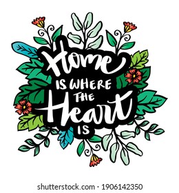 Home is where the heart is. Hand lettering. Motivational quote.