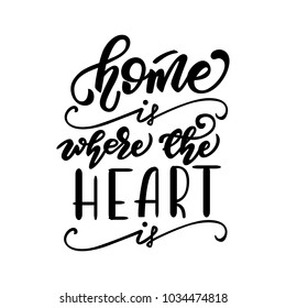 Home is where the heart is lettering phrase. Vector illustration.