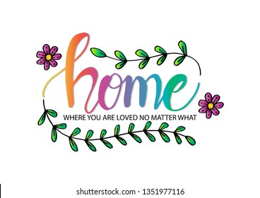 Home where you are loved no matter what. Motivational quote. Wall decoration