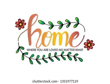 Home where you are loved no matter what. Motivational quote. Wall decoration