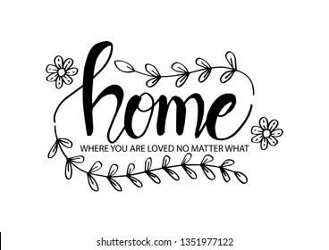 Home where you are loved no matter what. Motivational quote. Wall decoration