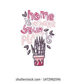 Home is where your plant is. Hand drawn papercut style Illustration of house plant sansevieria isolated on white background. Print for t-shirt or poster. Stock vector