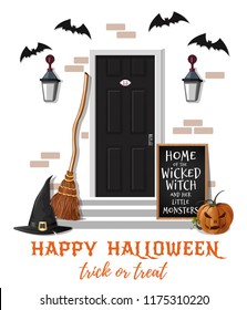 Home of the wicked witch and her little monsters. Halloween design. Vector illustration