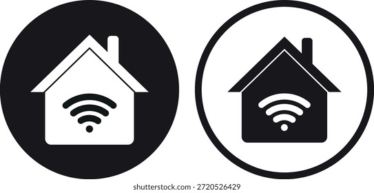 Ícone de Wi-Fi doméstico definido em dois estilos . Ícone de início inteligente. Ícone de sinal de Wifi dentro de casa . Ilustração vetorial