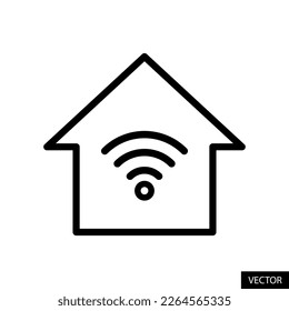 Home wifi network, internet connection, smart home vector icon in line style design for website, app, UI, isolated on white background. Editable stroke. EPS 10 vector illustration.