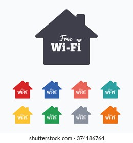 Home wifi sign. Wifi symbol. Wireless Network icon. Wifi zone. Colored flat icons on white background.
