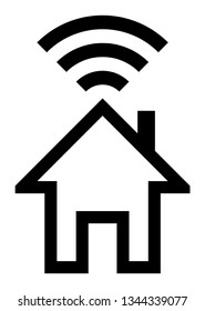 Home wifi symbol icon - black simple outline, isolated - vector illustration
