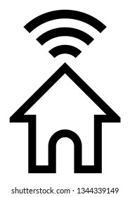 Home wifi symbol icon - black simple outline, isolated - vector illustration