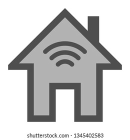 Home wifi symbol icon - gray with outline, isolated - vector illustration