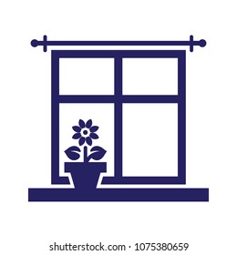Home window frame with flower in pot vector icon
