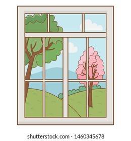 Home window and landscape design vector 