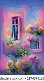 Home and windows with flowers in the garden