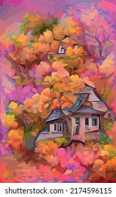 Home and windows with flowers in the garden