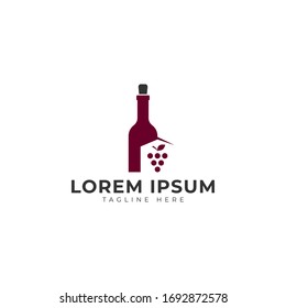 Home Wine with Bottle Grapes Logo Vector Icon Illustration