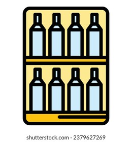 Home wine store icon outline vector. Wood cabinet. Interior bar color flat