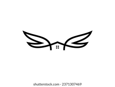 ilustración vectorial del diseño del logotipo del hogar y del ala	
