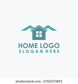 Concepto de logotipo de casa y alas, Plantilla de Vector de diseño de iconos de construcción
