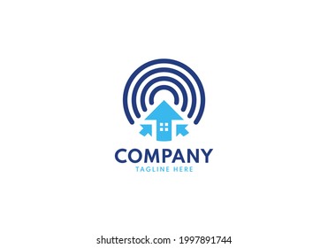 Logotipo inalámbrico residencial aislado con forma de flecha, diseño minimalista, Ilustración vectorial