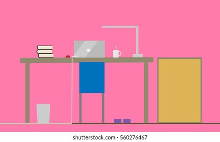 Home woarkplace. Flat. Vector illustration. Interior.