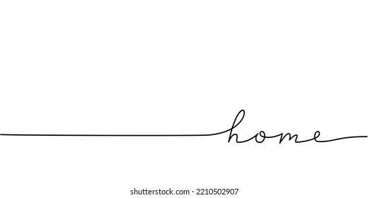 Home word - continuous one line with word. Minimalistic drawing of phrase illustration.