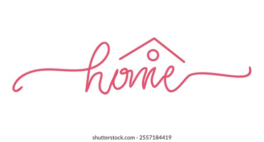 Home word lettering - continuous one line with word. Minimalistic drawing of phrase illustration.