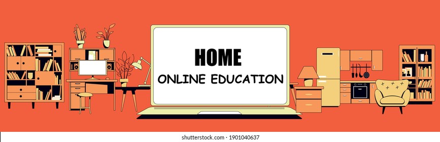 Home work concept. Distance school, online education. Vector set.