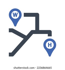 Home to work location icon, Vector Graphics