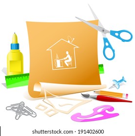 Home work. Paper template. Vector illustration.