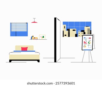 Home To Work Transition Depicted In A Flat Vector Illustration Symbolizing Work Life Balance, Productivity, And Modern Living, Isolated On White Background