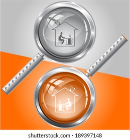 Home work. Vector magnifying glass.