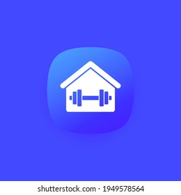 Home Workout Icon, House And Dumbbell