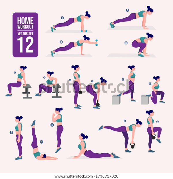 Home Workout Set Set Sport Exercises Stock Vector (Royalty Free) 1738917320