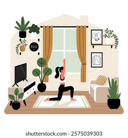 Home Workout with Yoga in Modern Living Room