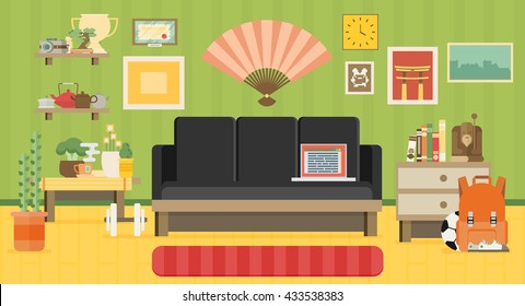 Home workplace flat vector design. Workspace for freelancer and home work.