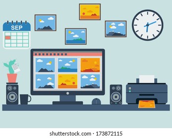 Home workplace flat vector illustration