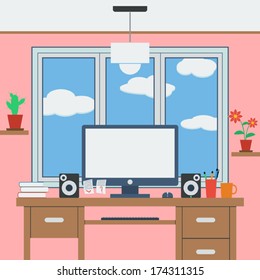 Home workplace flat vector illustration