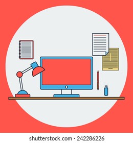 Home workplace illustration. Flat icon vector collection.