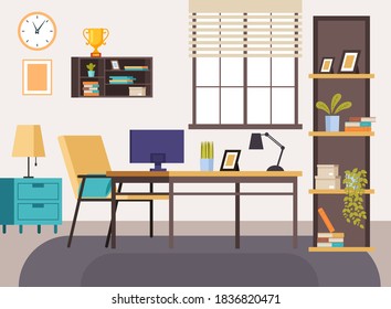 Home workplace interior concept. Vector flat graphic design illustration